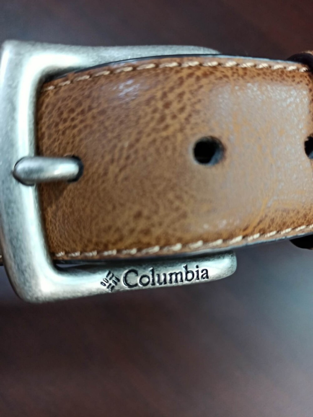 COLUMBIA Men's Brown Synthetic Leather Casual Belt Size 32 Silver Buckle